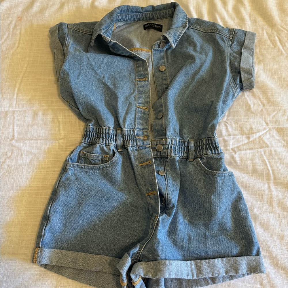 Kittenish denim romper